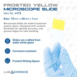LabChoice Microscope Slides - Super Grade Green Glass Construction - Corner Grounded, 3"x 1" (25mm x 75mm x 1mm), Frosted Yellow - Box of 72 Slides