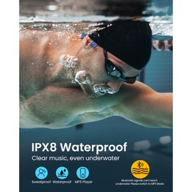 HIFI WALKER Bone Conduction Headphones for Swimming - IPX8 Waterproof, MP3 Mode, 8GB Memory, Open Ear Design, Ideal for Sports & Fitness