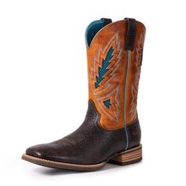 Palitutu Cowboy Boots for Men Full Cowhide Leather Western Retro with Square Toe Hand Painted Classic Embroidered Resistant 103607BK-9