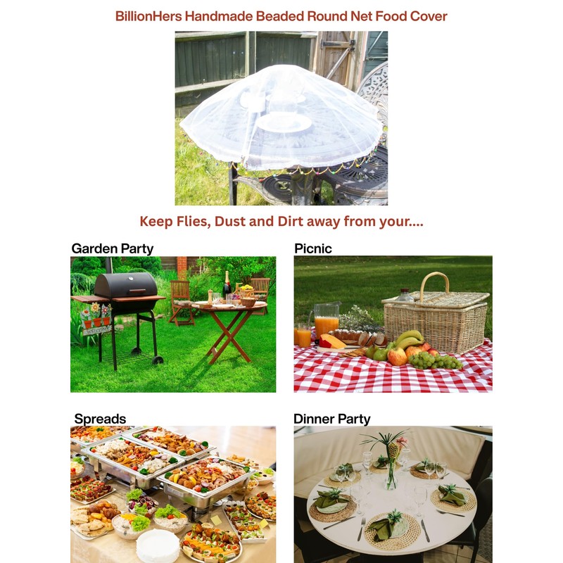 BillionHers Coffee Table Food Covers - Beaded Round Handmade Net