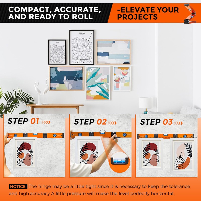 SakerPlus Multi-Function Folding Level, 24" Level Tool, Multi-Angle Measurement (45°/90°/180°),