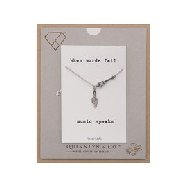 QUINNLYN & CO. Treble Note and Guitar Pendant Musical Note Necklace, Gifts for Music Teacher with Inspirational Music Quote on Greeting Card, Adjustable 16" to 18" in Silver Tone