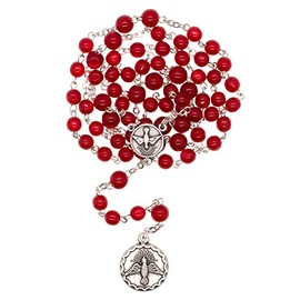 Red Holy Spirit Chaplet with Vibrant Round Beads and Silver-Tone Holy Ghost Medals | Catholic Devotional Prayer | Great Religious Gift for Confirmation and Ordination