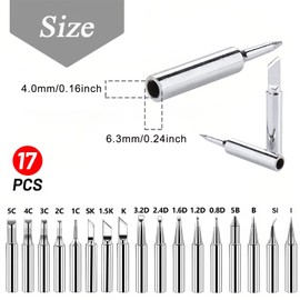 JAONLD 17-Piece Soldering Iron Set, 900M-T Soldering Tip, Copper, Soldering Iron Tips, Lead-Free Soldering Tip, Lead-Free Soldering Socket for Soldering Station, Welding, Soldering etc. (Silver)