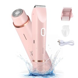 Cortadora de bikini eléctrica para mujer, afeitadora eléctrica 2 en 1 para mujer, afeitadora para cortadora de pelo corporal, depilación facial, afeitadora personal, rosa