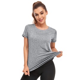 Abrooical Women Sport Tops Loose Fit Crew Neck Short Sleeve Workout Yoga Breathable Casual Tunic Shirts Light Grey X-Large
