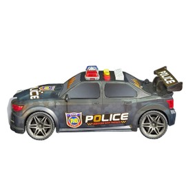 Maggie Friction Powered Police Car Toy for Kids with Lights & Sounds - Realistic Siren, Honk, Openable Doors, Trunk - Gift for Boys & Girls Ages 3+ (Black)
