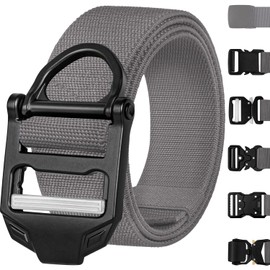 TECEUM Tactical Belt – Gray B4 L – Heavy-Duty Military, Work, Hiking,Rigger, Utility, EDC Men’s Belts – Quick-Release – Nylon Web