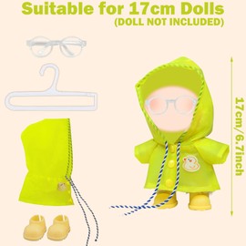 Doll Clothes for Labu, 17cm Plush Doll Clothes, Mini Plush Dolls Clothes with Yellow Duck Raincoat Glasses Yellow Shoes, Doll Clothes Accessories