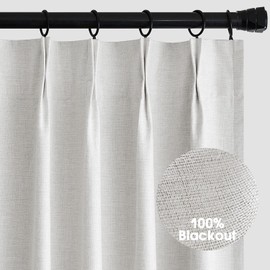 MIULEE 90 Inches Long Pinch Pleated Curtains Blackout, Linen Pinch Pleat Curtains with Hooks Thermal Insulated Light Blocking Window Drapes for Living Room Bedroom Track 2 Panels White