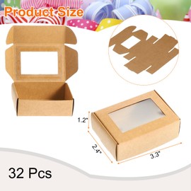 sourcing map 32Pcs Soap Packaging Boxes 2.4x3.3x1.2 Inch Kraft Soap Box with Window Mini Soap Present Treat Gift Box for Bakery Candy Packaging Jewelry Display (Rectangle, Brown)