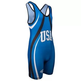 KO Sports Gear Unisex Wrestling Singlet for Adult Wrestlers - Wrestling Singlet for Men & Women - Bold Durable Uniform, Stretchy Breathable Material - USA Blue, Adult X-Small