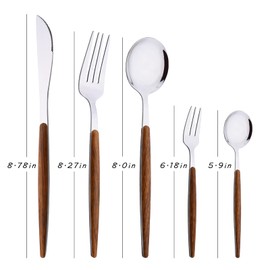 Uniturcky 20-Piece Silverware Set for 4, Stainless Steel Flatware Tableware Set, Mirror Finish Tableware Cutlery Set for Family Kitchen Restaurant, Faux Wooden Handle, Dishwasher Safe(Silver & Brown)