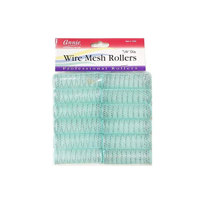 Annie Wire Mesh Rollers #1023, 12 Count Green Medium 7/8