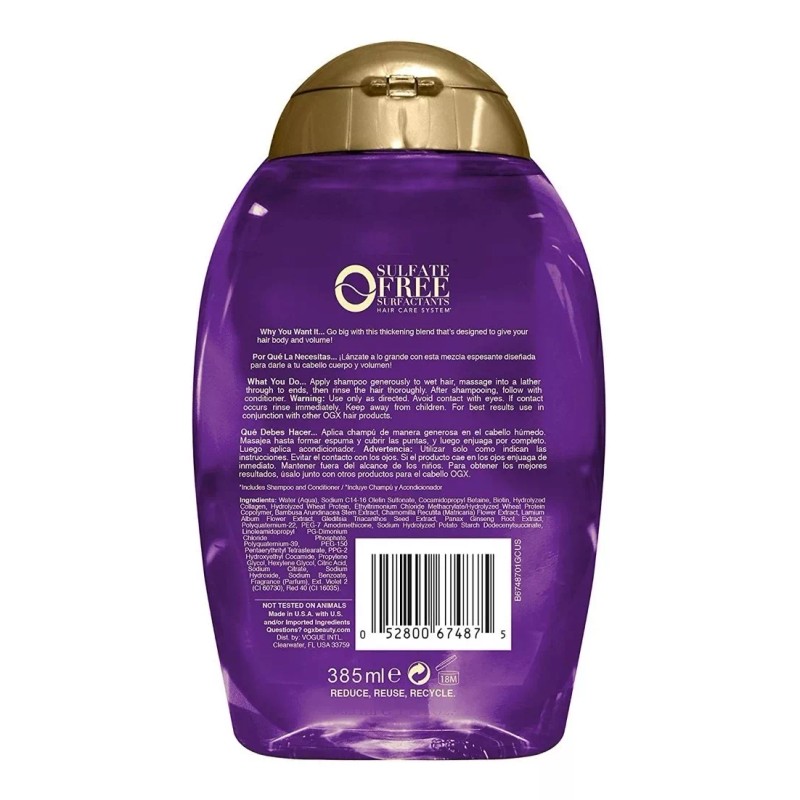 Ogx Shampoo Volumen Y Fuerza De Biotina Y Colageno 385ml