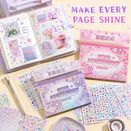 Mr. Paper Star Agreement Sticker Book, 20 Colorful Sheets with Stars, Hearts and Shapes for Journaling, Scrapbooking, Planners and DIY Crafts