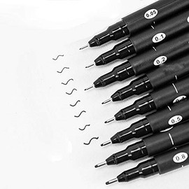 SENRISE Black Liner Fineliner Drawing Pens, 0.05mm - 0.8mm Fine Liner Pen Pigment Marker Waterproof for Artist Illustration Technical Drawing Office Documents Manga (10 PCS, 0.05mm)