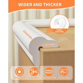 QYV Corner Protector Baby, 6.6FT 0.67’’Th Baby Proofing Edge Protector Strip L-Shape Air Buffering Furniture Corner & Edge Safety Bumpers with 6 Corners Fireplace Foam Guard, Pre-Taped (White)