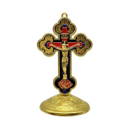 Wjwumha Cross, Catholic Metal Crucifix with Self-adhesive Base for Tabletop Car Christ Church Prayer Home Decor Standing Cross