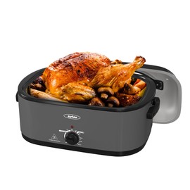 SUNVIVIPRO Roaster Oven, Electric Roaster Oven with Viewing Lid, Large Roaster with Removable Pan & Rack, Turkey Roaster with Unique Defrost/Warm Function, Stainless Steel, Grey, 26QT