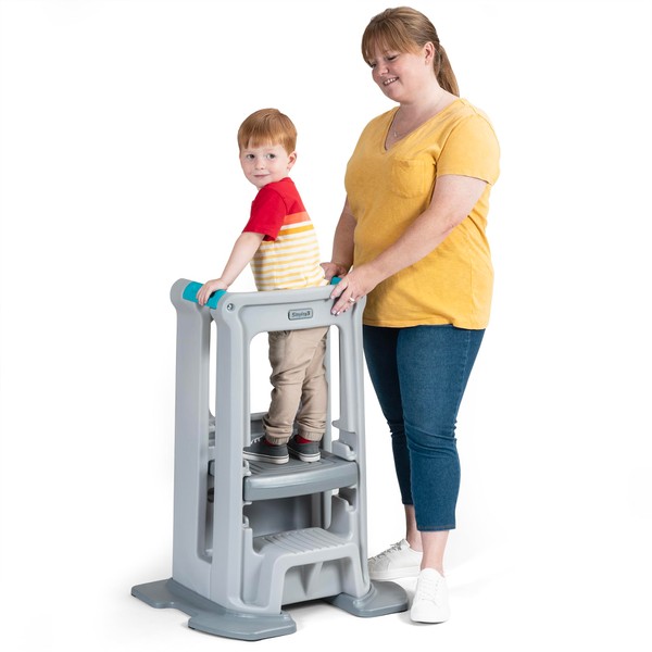 Simplay3 Toddler Tower Childrens Step Stool and Base with Three Adjustable Heights, Kids Kitchen Helper, Toddler Stool, Gray