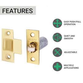 Pack of 2 Adjustable Roller Catch Spring Loaded Latch Lock for Internal Doors | Brass Plated