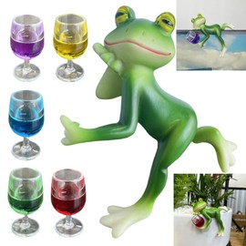 Frog Figurines Plant Decorations for Pots, Funny Resin Tipsy Drinking Red Wine Miniature Frog Statue Garden Decor, Planter Pot Decorations for Home Garden Climbing Hanging Frog Figurines Outdoor (A-1)