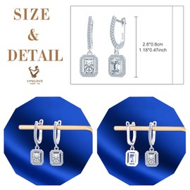 CPSLOVE Women's 925 Silver Earrings Luxury Square Zirconia Earrings Girls French Clasp Hoop Earrings Elegant Gifts Party Earrings Wedding Earrings, Cubic Zirconia