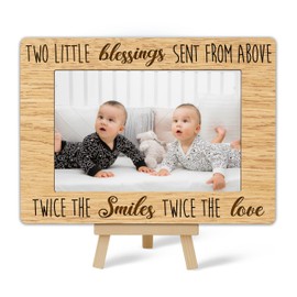 patcate Picture Frames 4x6, Twins Baby Items Gifts Wooden Photo Frame for Mom Babies, Nursery Baby Room Desk Table Shelf Decor with A Easel Stand (A03)