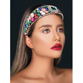 Brihasory Rhinestone Wide Headbands for Women and Girls Coloful Sparkling Luxury Crystal Headwear Party Prom Bridal Hair Accessories for Wedding Ladies Hair Band Mother Gifts(Colorful)