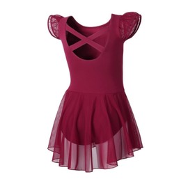 DIPUG Ballet Leotards for Girls Toddler Dance Leotard Christmas Flutter Sleeve and Criss-Cross Back Short Sleeve Burgundy Size 8-10 L