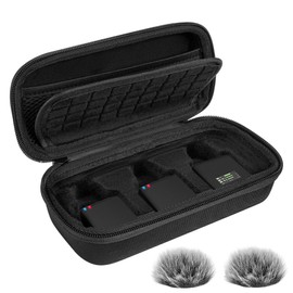Geekria for Creators Microphone Case Wireless GO Gen 3 with 2 Packs Windscreen Muff, Compatible with Rode Wireless GO 2, PRO, ME, Mic Case Hard Carrying Case with Windshield (Black Lining)