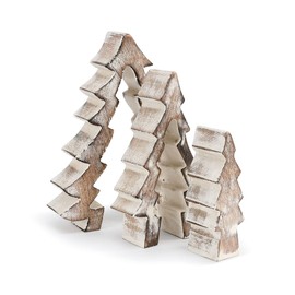 DEMDACO Nesting Trees Whitewashed 8 x 6 Mango Wood Christmas Collectible Figurine