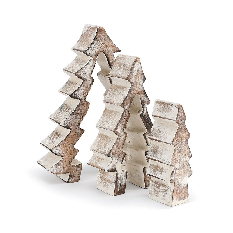 DEMDACO Nesting Trees Whitewashed 8 x 6 Mango Wood Christmas
