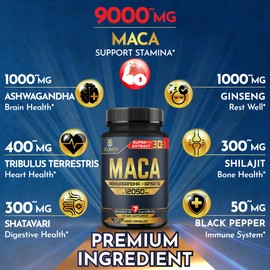 120 Capsules - 4 Month Supply - Maca Root Capsules 12050 mg with Black + Red + Yellow Maca Root Extract Supplement - Mood, Energy, Body & Immune Support