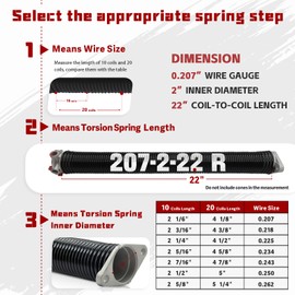 Pair of 2" Garage Door Torsion Springs with Non-Slip Winding Bars Gloves,High Precision Electrophoresis Black Coated with a Minimum of 16,000 Cycles (0.207X2''X22'') for Replacement & Installation