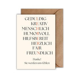 WBdesignz Thank You Card "Teacher" with Envelope - Personal Teacher Card with Acrostic for Leaving or End of School (DIN A6)