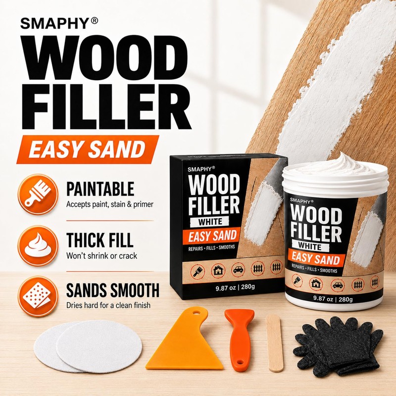 Wood Filler, Paintable & Sandable White Wood Putty for Hole