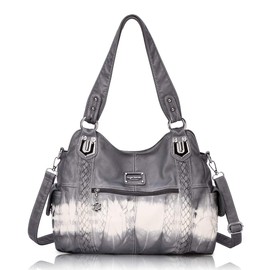 Angel Barcelo Roomy Fashion Hobo Womens Handbags Ladies Purse Satchel Shoulder Bags Tote Washed Leather Bag Grey