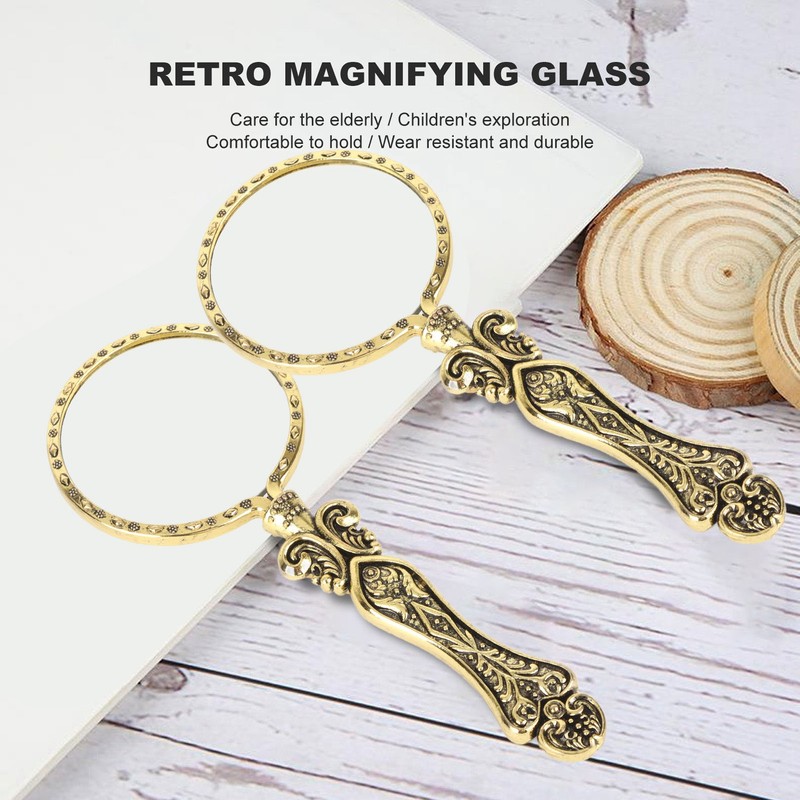 3X Retro Magnifying Glass Elderly Kids Handheld Magnifier for Reading