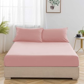 Double Bed Fitted Sheet 100% Egyptian Cotton 200 Thread Count 12” / 30cm Extra Deep Pocket Mattress White | Silver | Pink | Black Bed Sheets (Pink, Double)