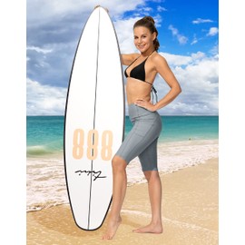 SANTINY Women's 8''/12'' High Waisted Swim Shorts with Pockets UPF50+ Long Board Swimming Shorts for Women with Liner (Light Grey_XL)