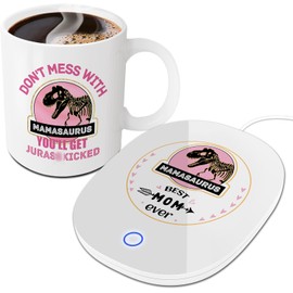 Mom Gifts-Gifts for Mom Mothers Day Mug Warmer Set - Mom Gifts from Daughters Mamasaurus Smart Warmer Thermostat Coaster with Mug, Beverage Warmer Maintain Temperature 120℉-140℉