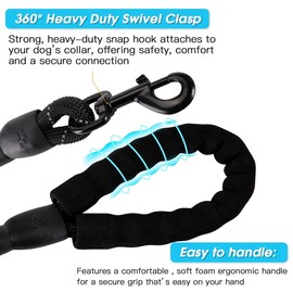 Cymiler Nylon Traffic Leash with Padded Handle, 3 Sizes - Short Training Leash with Reflective Threads for Small to Large Dogs