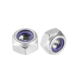 uxcell Hex Lock Nuts - M6 x 1mm Stainless Steel Nylon Insert Self-Locking Nuts for Fasteners, 10Pcs Silver Tone