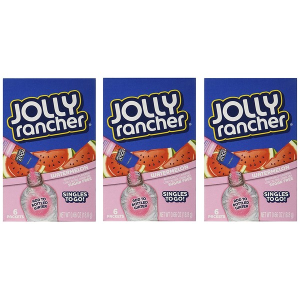 Lot of 3- (6-ct.) Boxes JOLLY RANCHER Watermelon Singles to Go! Sugar Free Drink Mix.