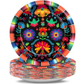 48PCS Mexican Fiesta Paper Plates 7" Cinco De Mayo Party Plates Disposable, Mexico Dessert Plates Supplies Decor for Fiesta Party Dance Pinata Taco Colorful Ponchos Dinner Party Tableware