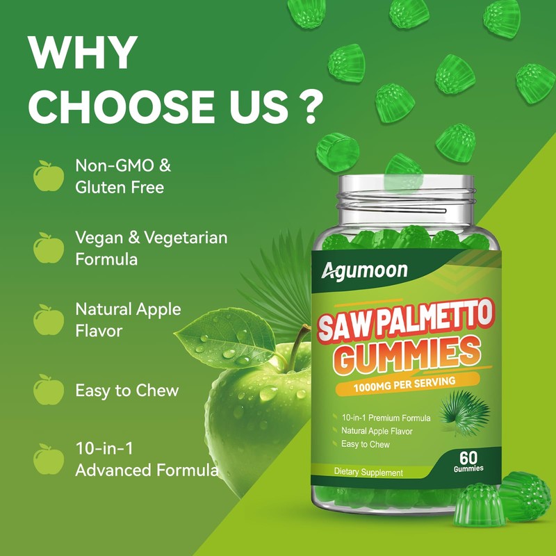 Saw Palmetto Gummies for Men, Saw Palmetto Supplement with Pumpkin
