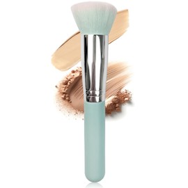 Premium Foundation Brush for Liquid Makeup, Flat Top Makeup Brush for Blending, Buffing & Stippling, Blue Handle