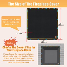 Magnet Fireplace Cover, Fireplace Draft Blocker, Fireplace Blanket for Heat Loss, Flue Blocker, Fireplace Cold Air Blocker, Draft Cover for Inside Fireplace, Black(32" W x 32" H)
